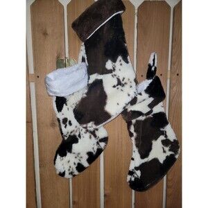 Cow Christmas Stocking Soft Faux Fur Holiday Decor 18” New No Tags